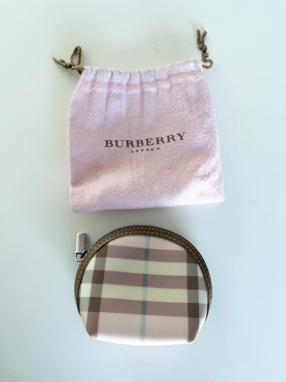 Burberry Pink and Beige Plaid Zip Coin Pouch